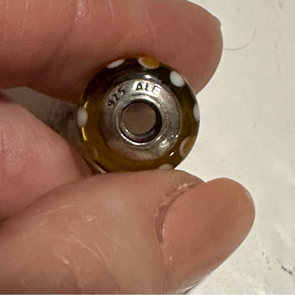 RETIRED PANDORA Sterling Glass Murano Yellow Polka Dot Charm Bead - Picture 2 of 6